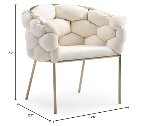 HomeRoots Metal, Fabric White Geo Velvet and Brushed Brass Velvet Dining Chair