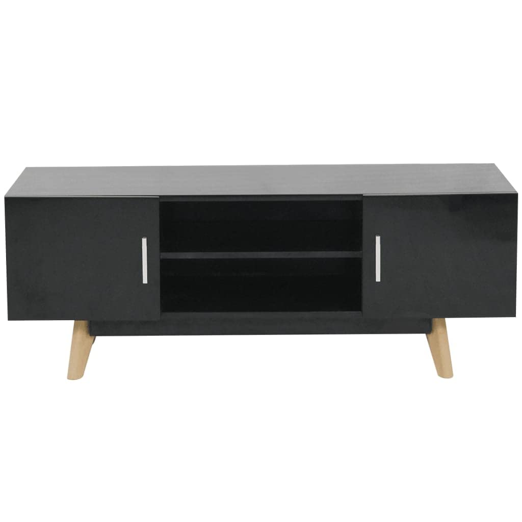 vidaXL Scandinavian Style TV Stand/Media Console - High Gloss Black Finish - MDF, Steel, and Beechwood - 47.2&quot;x15.7&quot;x18.1&quot;