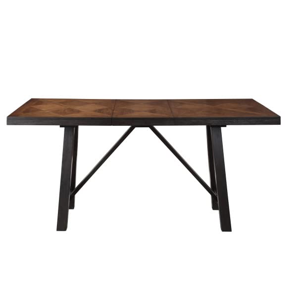 Steve Silver Co Halle Counter Dining Modern Farmhouse Style, Overlapping Diamond Veneer Top, Ebony Finish Table, Brown