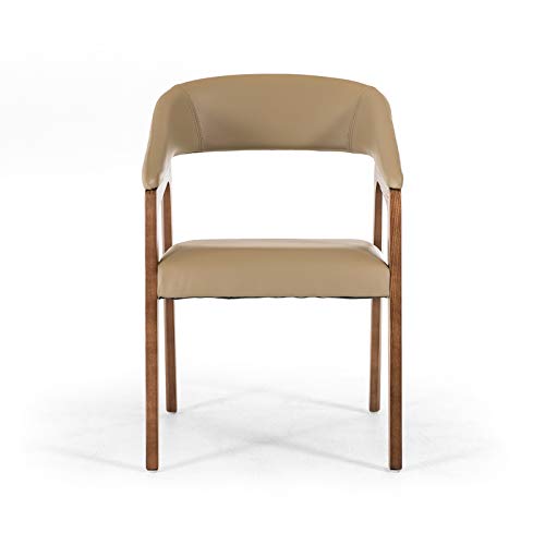 HomeRoots Taupe & Walnut Wood, Leatherette 31' Taupe Leatherette and Walnut Wood Dining Chair