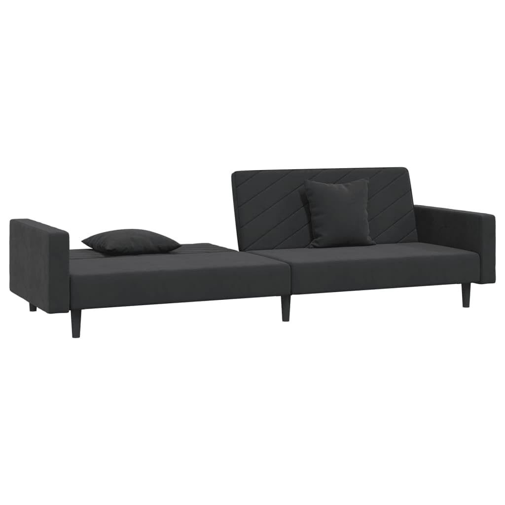 vidaXL 2-Seater Sofa Bed with Pillows - Convertible Couch & Sleeper in Black Velvet, Modern Design, Versatile for Home & Office