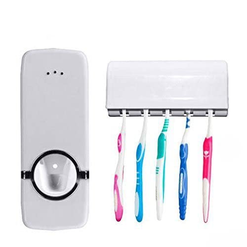 PARVY Toothbrush Holder with Cover // Automatic Toothpaste Dispenser Set Dustproof // Wall Mounted Kids Hands Free Toothpaste Sq