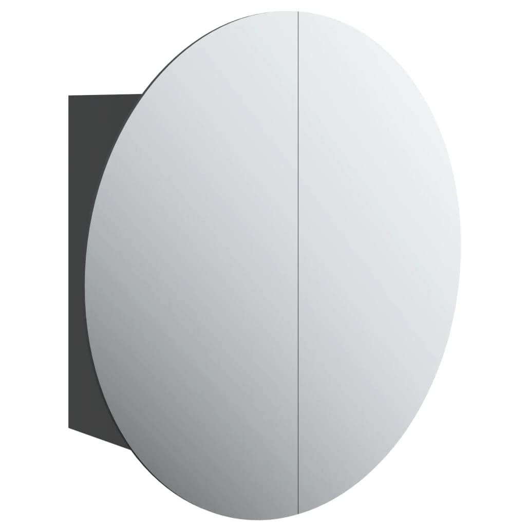 vidaXL Modern Bathroom Cabinet with Round Mirror & LED Light, Wall-Mounted Design, Moisture-Resistant Engineered Wood, Black