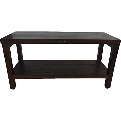 HomeRoots Rectangular Teak Shower Outdoor Bench with Shelf in Brown Finish