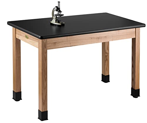 National Public Seating High Pressure Laminate Top Science Lab Table, 54&quot; L X 30&quot; H, Black Top and Ashwood Legs