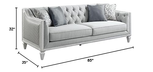 Acme Katia Sofa in Gray Linen Fabric and White Finish
