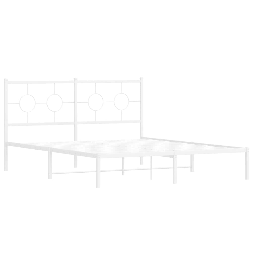 vidaXL White Steel Double Bed Frame with Headboard - Elegant Metal Slats Design (59.1&quot;x78.7&quot;) for Modern Bedroom