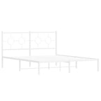 vidaXL White Steel Double Bed Frame with Headboard - Elegant Metal Slats Design (59.1"x78.7") for Modern Bedroom