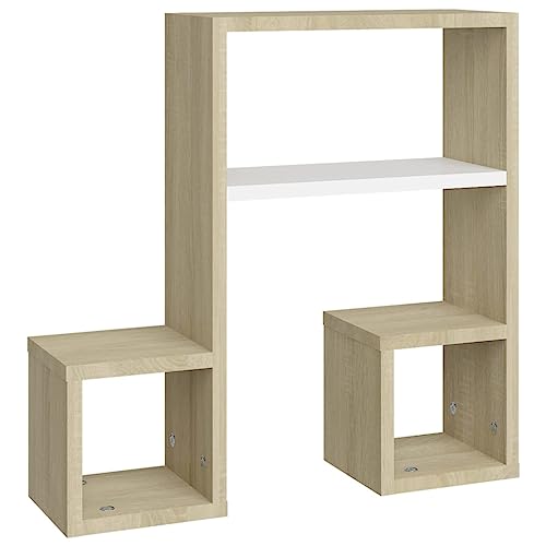 vidaXL Wall Shelves 2 pcs White and Sonoma Oak 19.7&quot;x5.9&quot;x19.7&quot; Engineered Wood