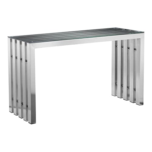 Pangea Home Vlad Modern Brushed Steel Metal Console Table In Silver