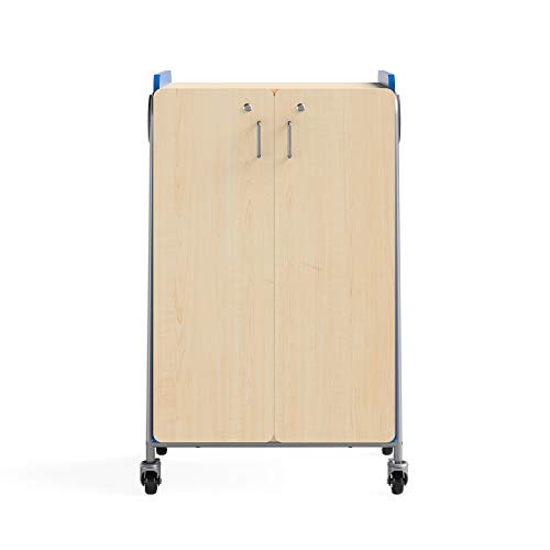 Safco Products Whiffle Typical 14, Double Column 12-Tote 4-Shelf Doored Rolling Storage Cart with Magnetic Dry-Erase Back, Electric Blue, 48&quot; H(Electric Blue)