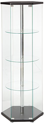 Coaster Home Furnishings Zahavah 4-Shelf Hexagonal Clear Glass Curio Display Cabinet, Modern Display Case With Tempered Glass Door And 4 Shelves, Black