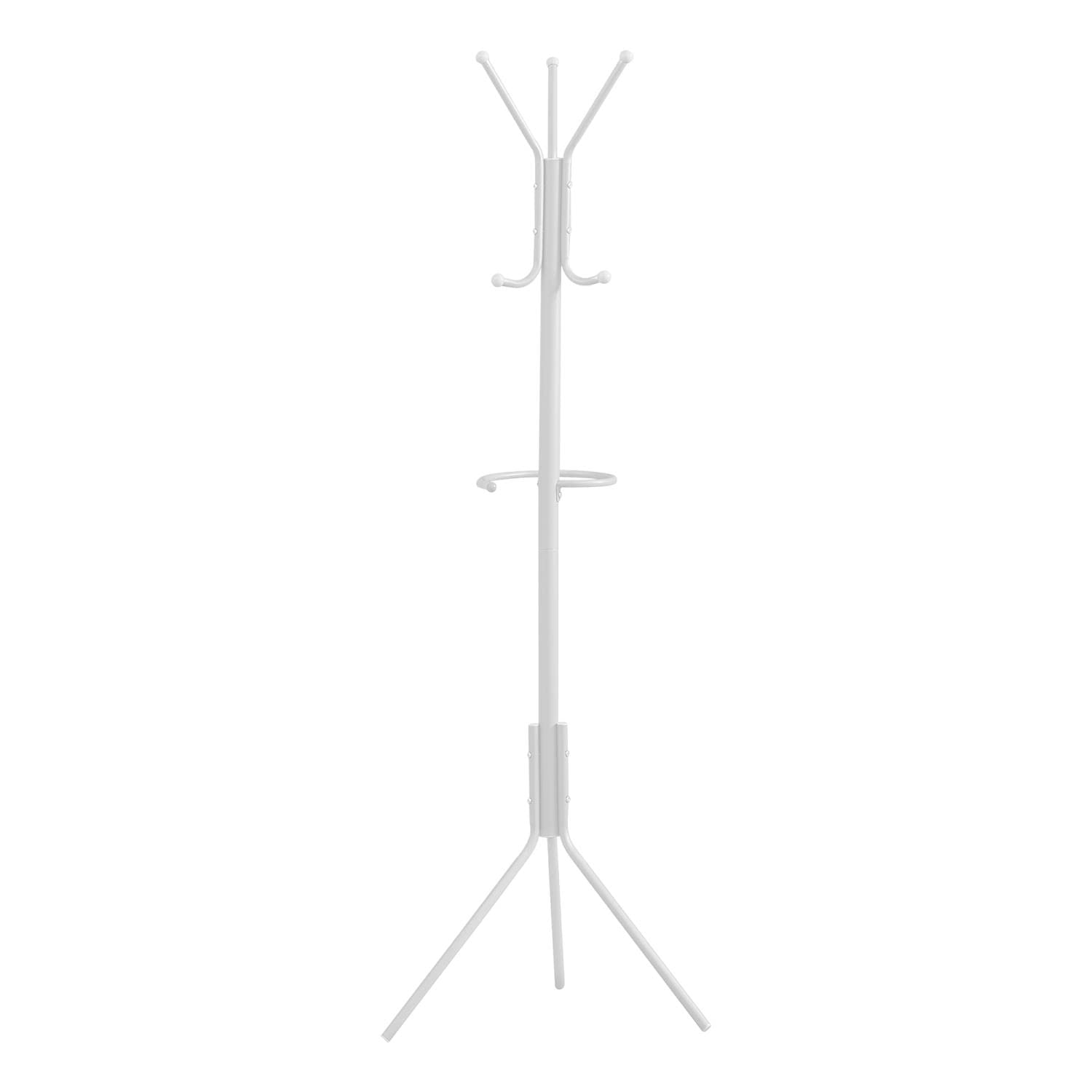 Monarch Specialties I 2164 Coat Rack, Hall Tree, Free Standing, Hanging Bar, 6 Hooks, Entryway, 68' H, Bedroom, Metal, White, Contemporary, Modern