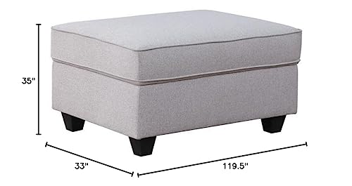 Lilola Home Cooper Light Gray Linen 4-Seater Sofa with Ottoman and Cupholder