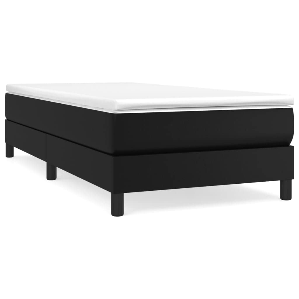 vidaXL Twin XL Box Spring Bed Frame in Black Faux Leather – Modern Style for Bedroom – Stain-Resistant, with Supportive Legs and Plywood Slats