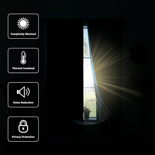Koufall Beige Curtains 63 Inch Length For Living Room,Blackout Grommet Room Darkening Bedroom Curtains 63 Inches Long 2 Panels Set