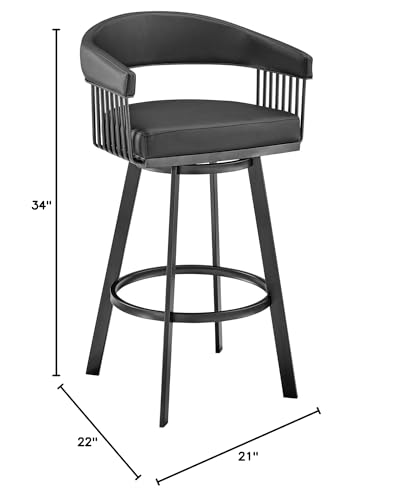 HomeRoots 26' Mod Black Faux Leather Black Finish Swivel Bar Stool