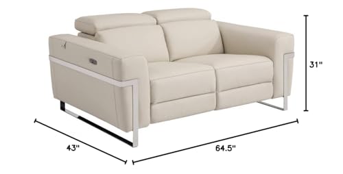 HomeRoots 65' Beige Italian Leather and Stainless Reclining Love Seat