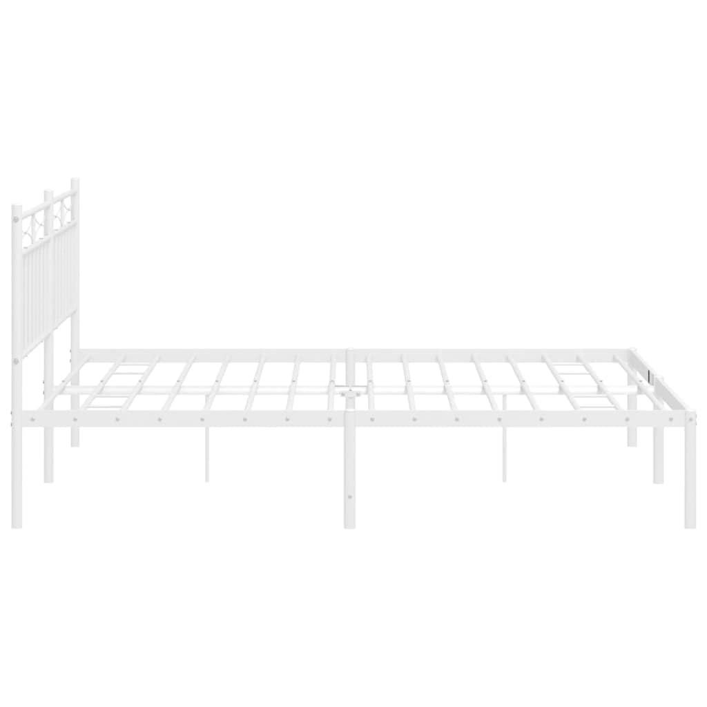vidaXL White Double Bed Frame with Headboard - Robust Steel Construction, Extra Under-Bed Storage, Mattress Support Metal Slats