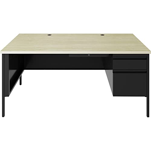 Lorell Fortress Series 66" Right Pedestal Desk - 66" x 29.5" x 30" Maple Surface