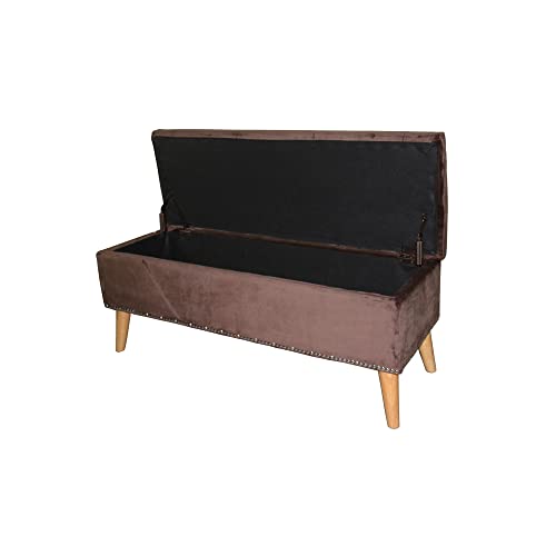 HomeRoots Wood, Polyurethane Foam: 97%, Polyester Fabric: 3% Cozy Brown Suede Storage Bench