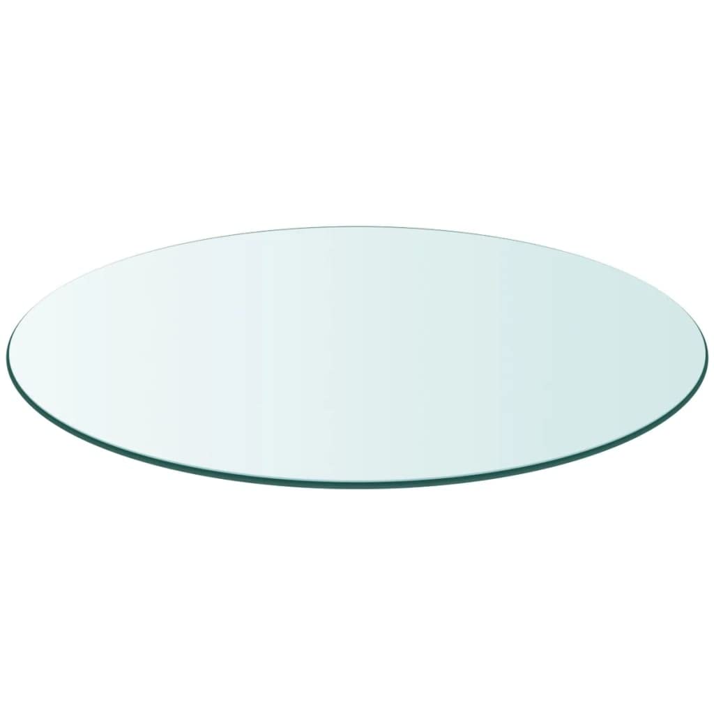 vidaXL Round Table Top - 23.6&quot; Tempered Glass Transparent - Durable, Easy to Clean, Versatile Use for Dining Tables, Coffee Tables, Garden Tables