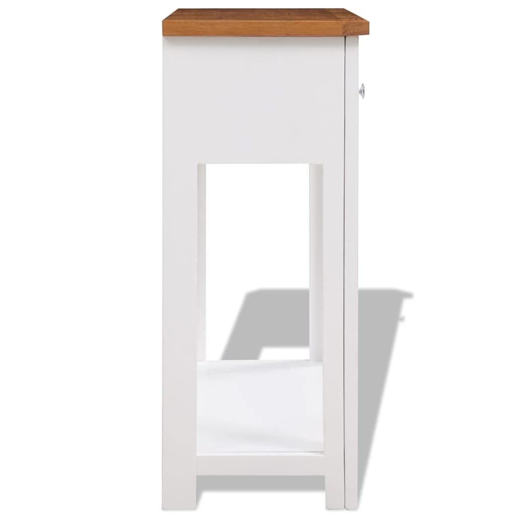 vidaXL Console Table - Solid Oak Wood and Acacia Wood Side Table with 2 Drawers and Shelf for Living Room, Dining Room, Hallway - Brown and White, 32.7"x11.8"x28.7"