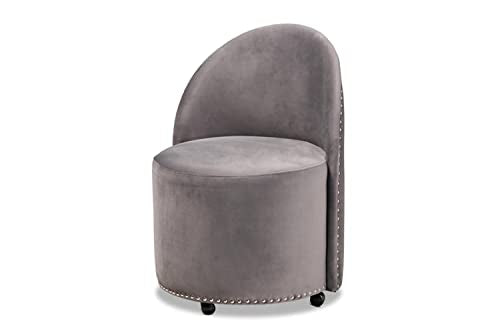 Baxton Studio Bethel Glam and Luxe Grey Velvet Fabric Upholstered Rolling Accent Chair