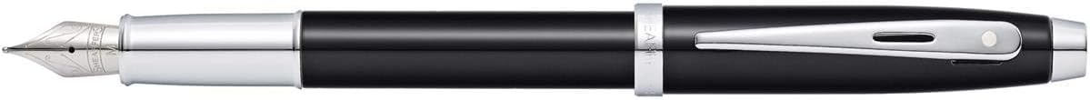 Sheaffer 100 Glossy Black Lacquer Fountain Pen With Polished Chrome Trim And Medium Nib