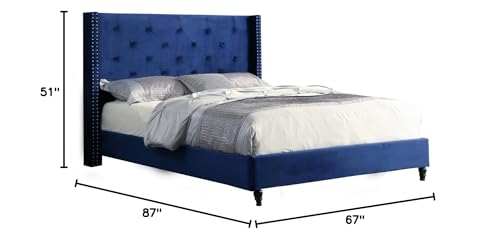 Best Master Furniture Vero Velvet Blue E. King Bed, Queen, , Navy Blue
