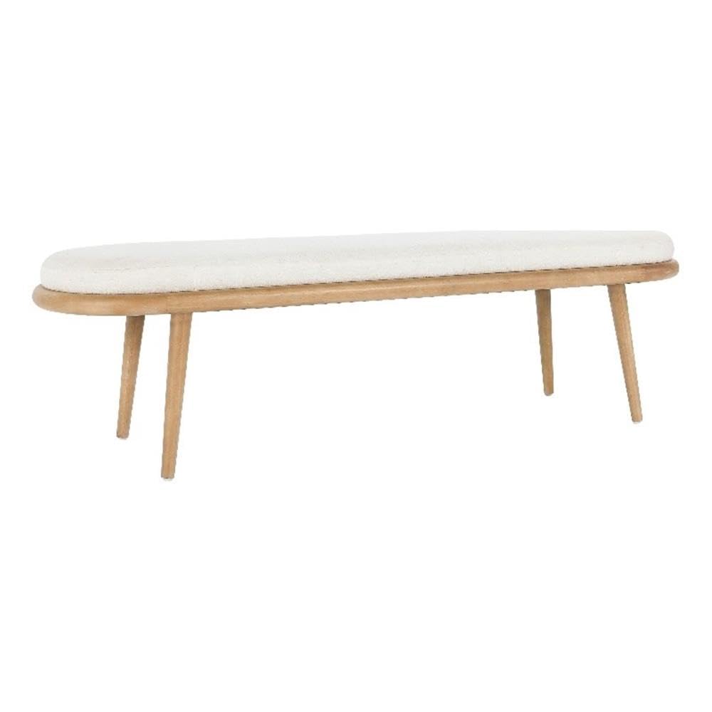 Kosas Home Echo Mid-Century Fabric & Wood Bench in Beige/Natural Brown