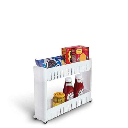 Harva 2Tier Slim Rolling Storage Rack | SpaceSaving SlideOut Plastic Organizer Shelf For Kitchen, Bathroom, Laundry, Pantry &
