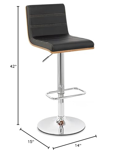HomeRoots Chrome, Wood, Faux Leather/Leatherette Black Faux Leather Walnut and Chrome Adjustable Swivel Bar Stool