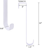 Esfun 2 Pack Solid Wreath Hanger For Front Door Window Wreath Hooks Holder Over The Door Metal Hook Hangers (White, 12 Inch)