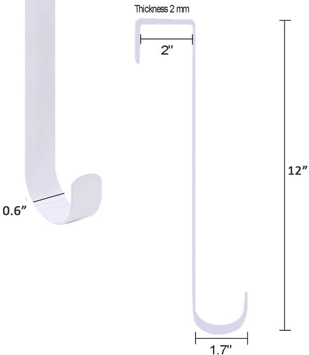 Esfun 2 Pack Solid Wreath Hanger For Front Door Window Wreath Hooks Holder Over The Door Metal Hook Hangers (White, 12 Inch)