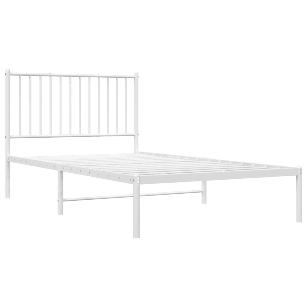 vidaXL Classic Powder-Coated Steel Bed Frame with Headboard, Easy Assembly, Extra Storage Space, Robust Construction, White, 39.4&quot;x74.8&quot;