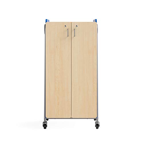 Safco Products 3935EBU Whiffle Typical 15, Double Column 14-Tote 2-Shelf Doored Rolling Storage Cart with Magnetic Dry-Erase Back, Electric Blue, 60&quot; H, Tall