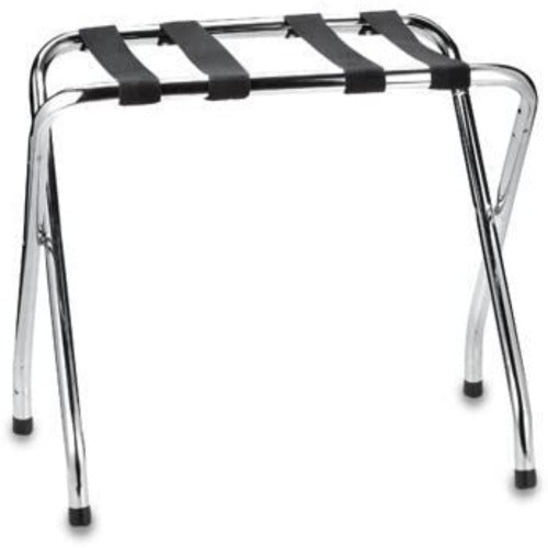 Foldable X-Shape Luggage Rack with Nylon Straps & Rubber Feet, Chrome Finish