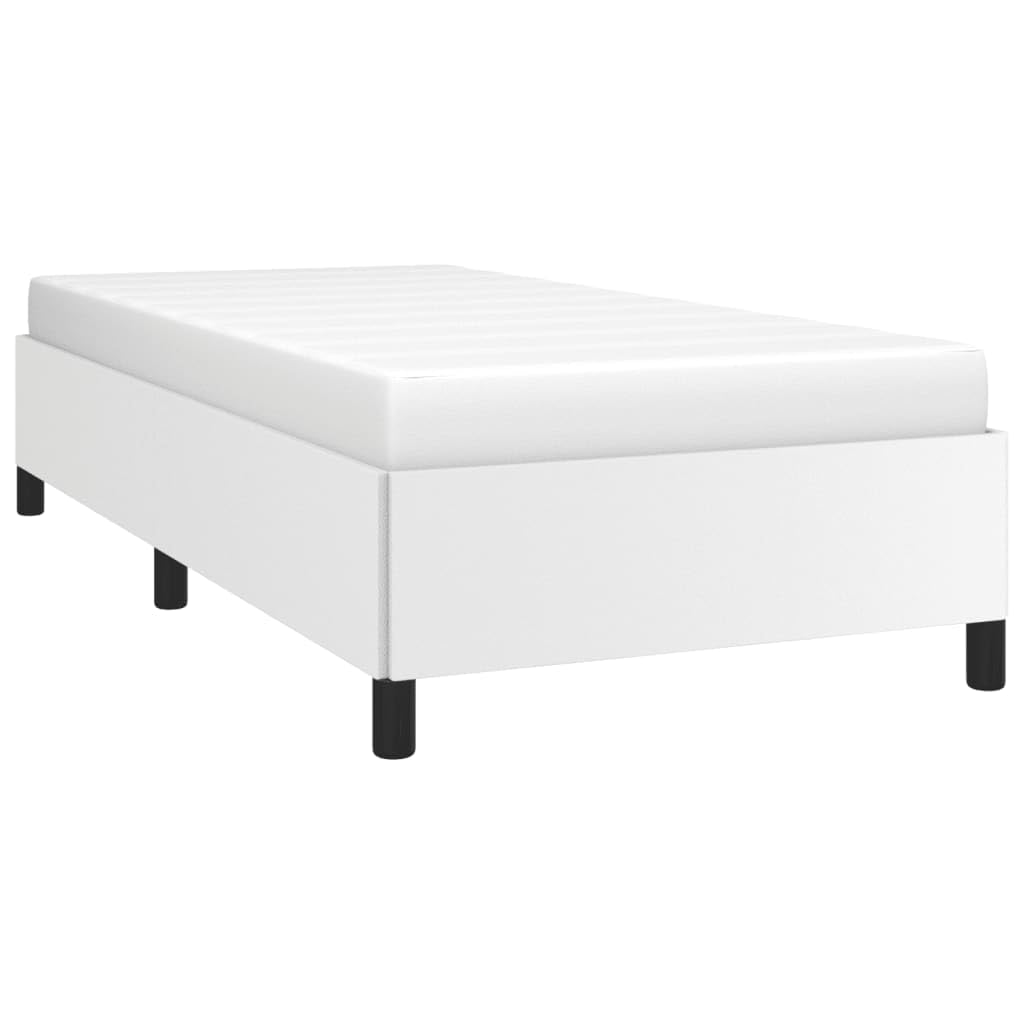 Vidaxl Twin Size Bed Frame With Plywood Slats, Platform Bed Frame, Faux Leather Upholstered Mattress Foundation, No Box Spring Needed & Easy Assembly, White, Without Mattress