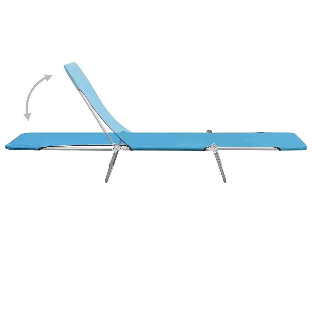 vidaXL Blue Folding Sun Loungers - 600D Oxford Fabric Outdoor Beach Beds with Powder-Coated Steel Frame, Pack of 2