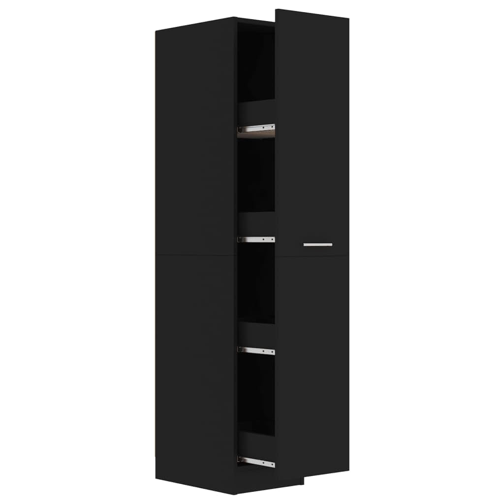 VidaXL Apothecary Cabinet in Engineered Wood - Black, Modern Storage Solution with Large Spaces, Perfect for Office or Living Room Use
