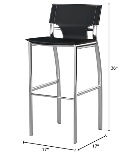 Neos Modern Furniture Set of 2 Regenerated Leather Bar Stool with Chrome Legs and 26&quot; Seat Height, Black