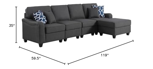 Lilola Home Leo Dark Gray Linen 5 Seater Sofa and Ottoman