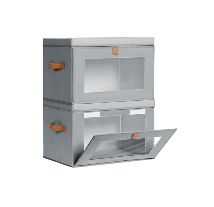 XUNLIGUOJI Large Closet Storage Bins  Collapsible Storage Bins with lids & Handles & Window, Fabric Organizer with Lids, Decora