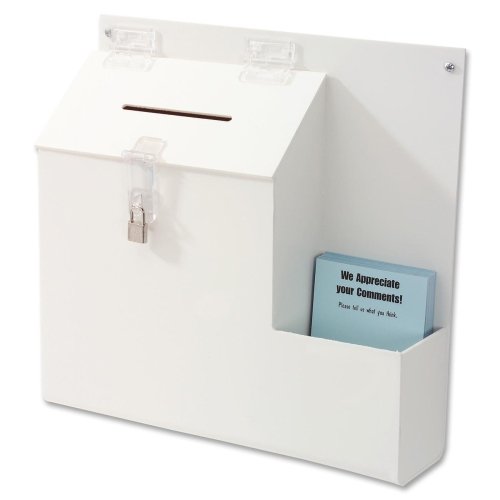 Wholesale Case Of 5 - Deflect-O Suggestion Box W/Lock-Suggestion Box, W/ Lock, 13-3/4'X3-5/8'X13', White