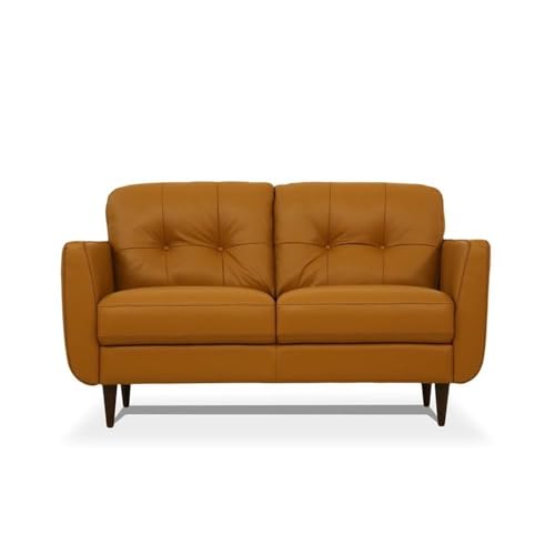 Acme Radwan Tufted Leather Loveseat in Caramel
