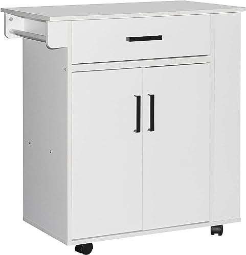 Woodpeckers Furniture And Mattress Shelby Rolling Kitchen Cart with Storage Cabinet (White)