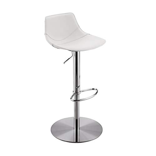 HomeRoots 18.12' X 18.9' X 39.57' White Leatherette Over Steel Frame Adjustable Swivel Bar/Counter Stool with Brushed Stainless Steel Base