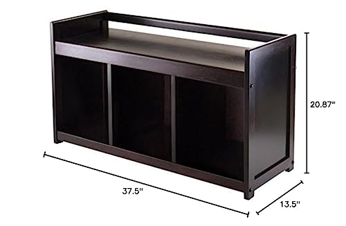 Ergode Wood Addison 4-Piece Storage Bench Set | 3 Cubbies & Black Baskets | Espresso Finish | Sturdy Solid Wood | Easy Assembly (92349-VV)