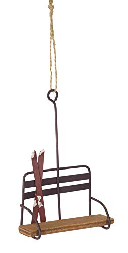 Melrose Ski Chair Lift Ornament - Wood & Metal Christmas Tree Decor, 5.25" Natural Brown, Model 76068